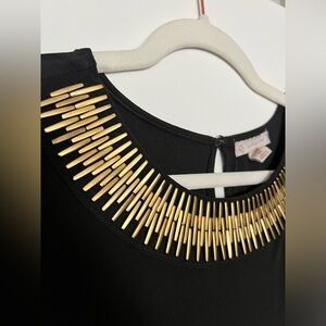 Gold Embellished Black Short Shift Party Dress 2X Plus Size Versatile Keyhole